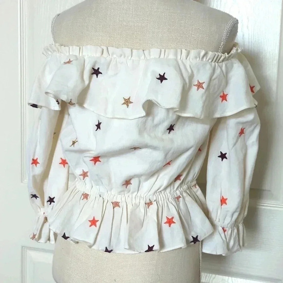 Majorelle Dover Multi Star Linen Blend Top Off The Shoulder Blouse - Picture 5 of 5